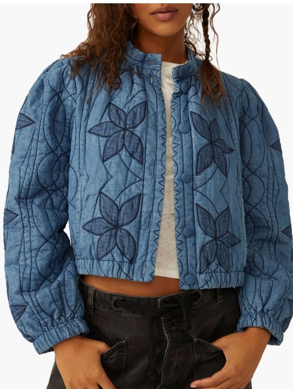 Free People Quinn Quilted Cotton Denim Jacket Size Medium
